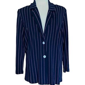 Vintage Pinstripe Blazer Navy Blue Longline Menswear Style Size XL